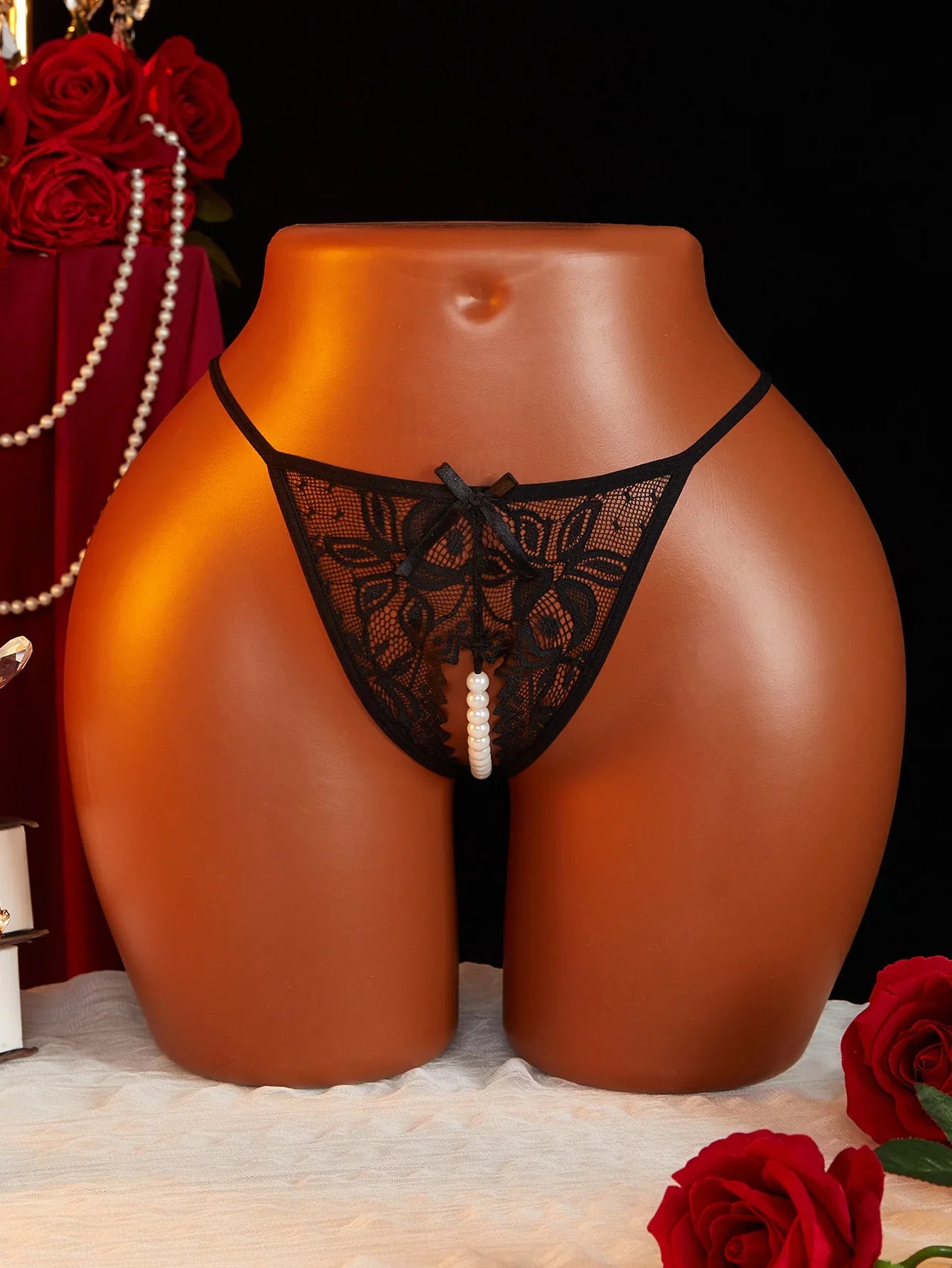 Lingerie Open Crotch G-String Panties Satin Lace Porno Underwear Valentine's Day Gift