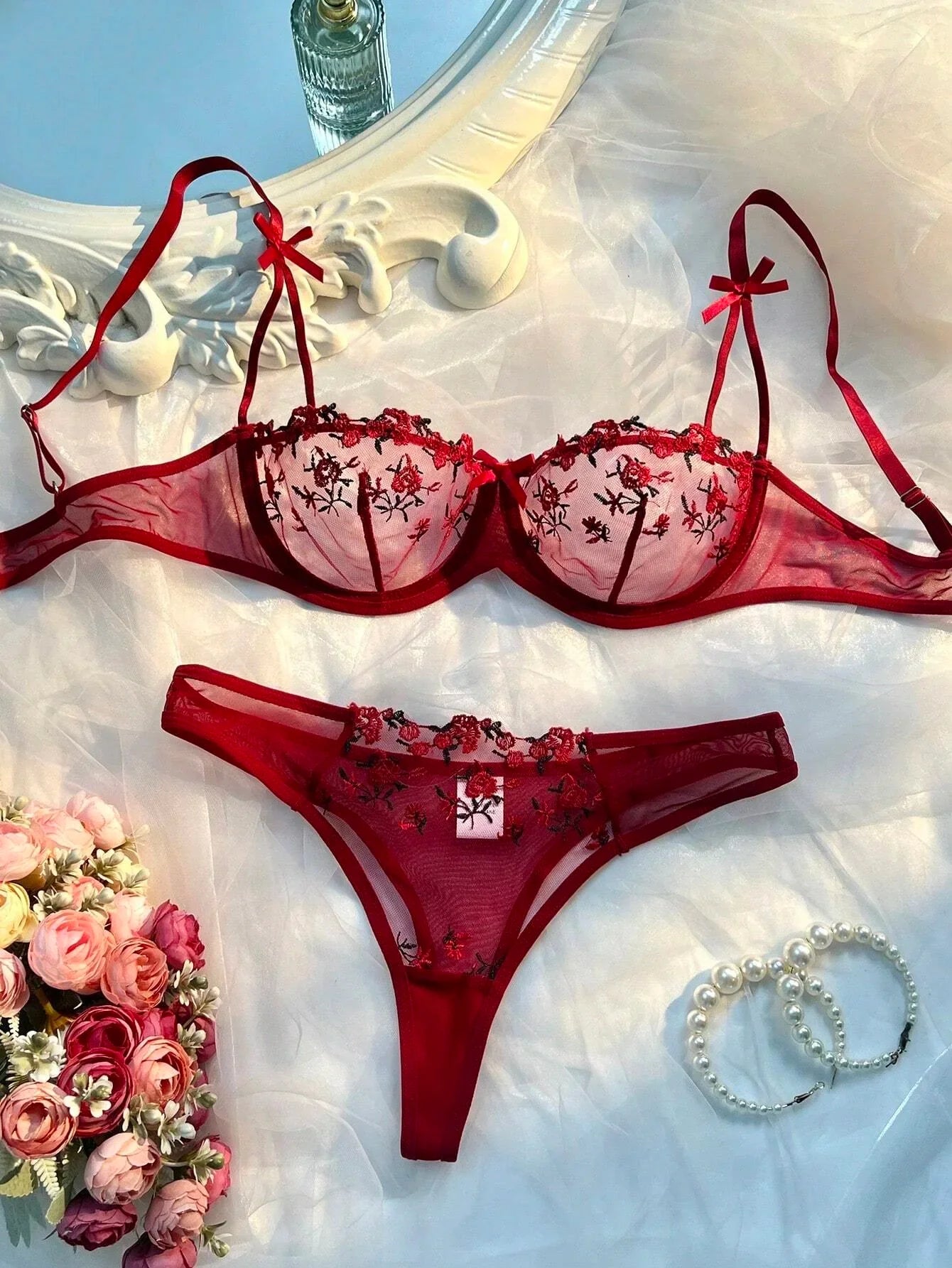 Lingerie Romantic Fancy Eroticу Set Woman 2 Pieces Transparent Underwear Embroidery Cute Beautiful Bra And Panty Sets