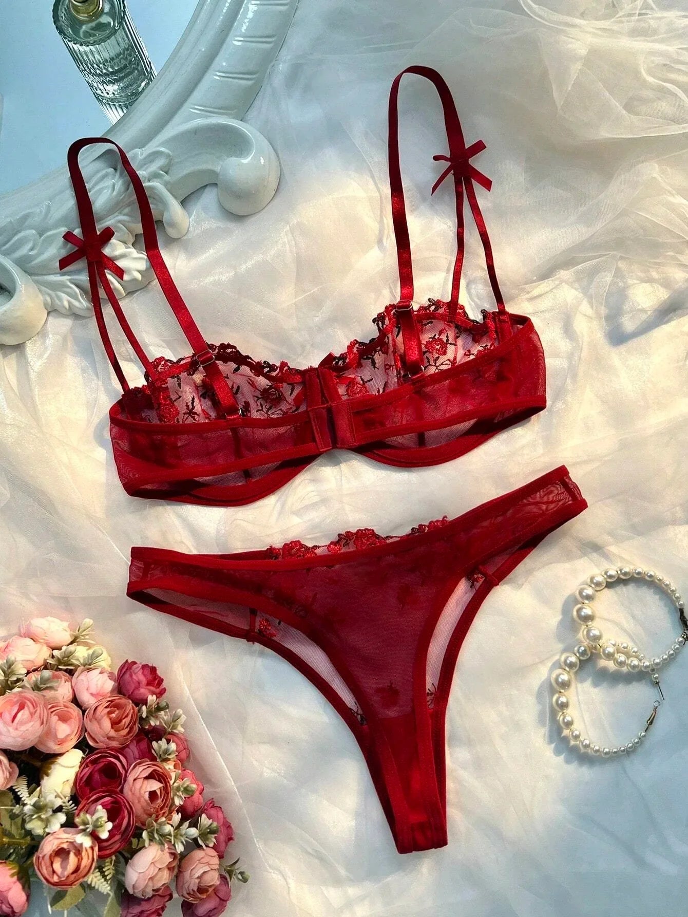 Lingerie Romantic Fancy Woman 2 Pieces Underwear Embroidery Cute Beautiful Bra And Panty Sets