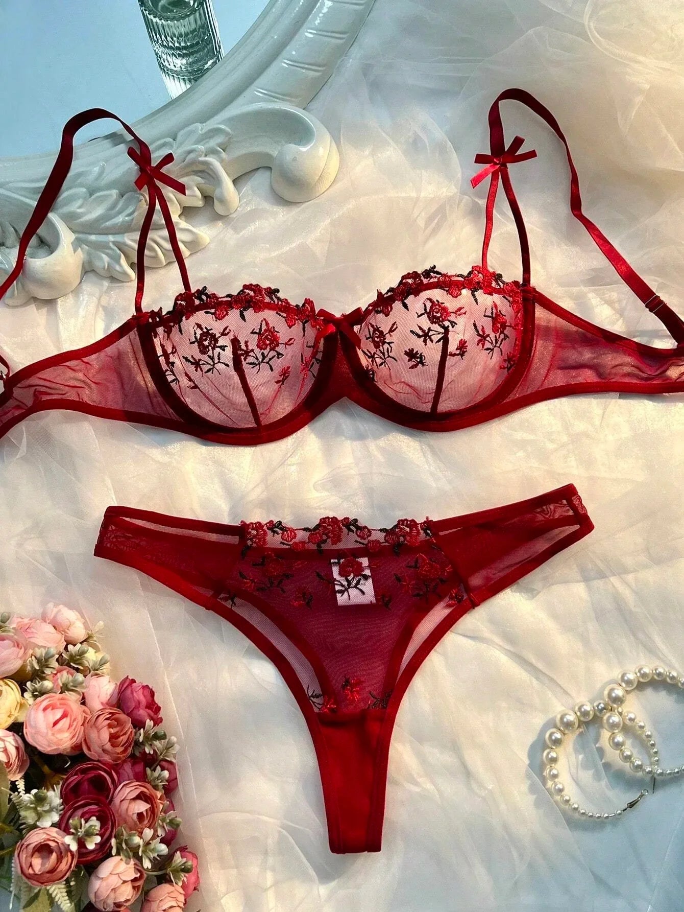 Lingerie Romantic Fancy Woman 2 Pieces Underwear Embroidery Cute Beautiful Bra And Panty Sets