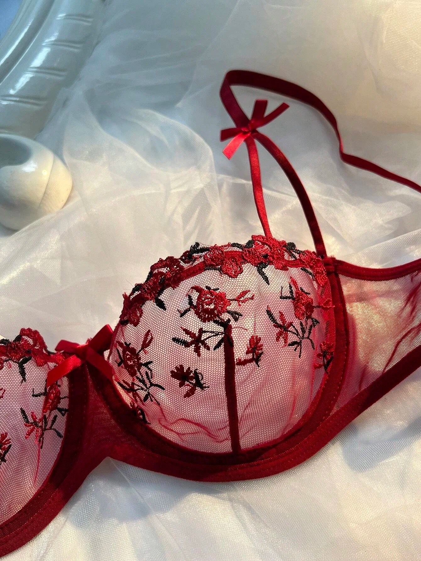 Lingerie Romantic Fancy Woman 2 Pieces Underwear Embroidery Cute Beautiful Bra And Panty Sets