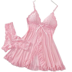 Lingerie Set Erotic Bra Nightdress Lace Sleepwear Solid Slim Soft Dresses V Neck Full Slip Sleepwear & Dresses