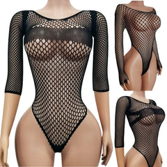 Lingerie Tights open crotch teddy mesh hollow bodysuit jumpsuit elastic intimate underwear