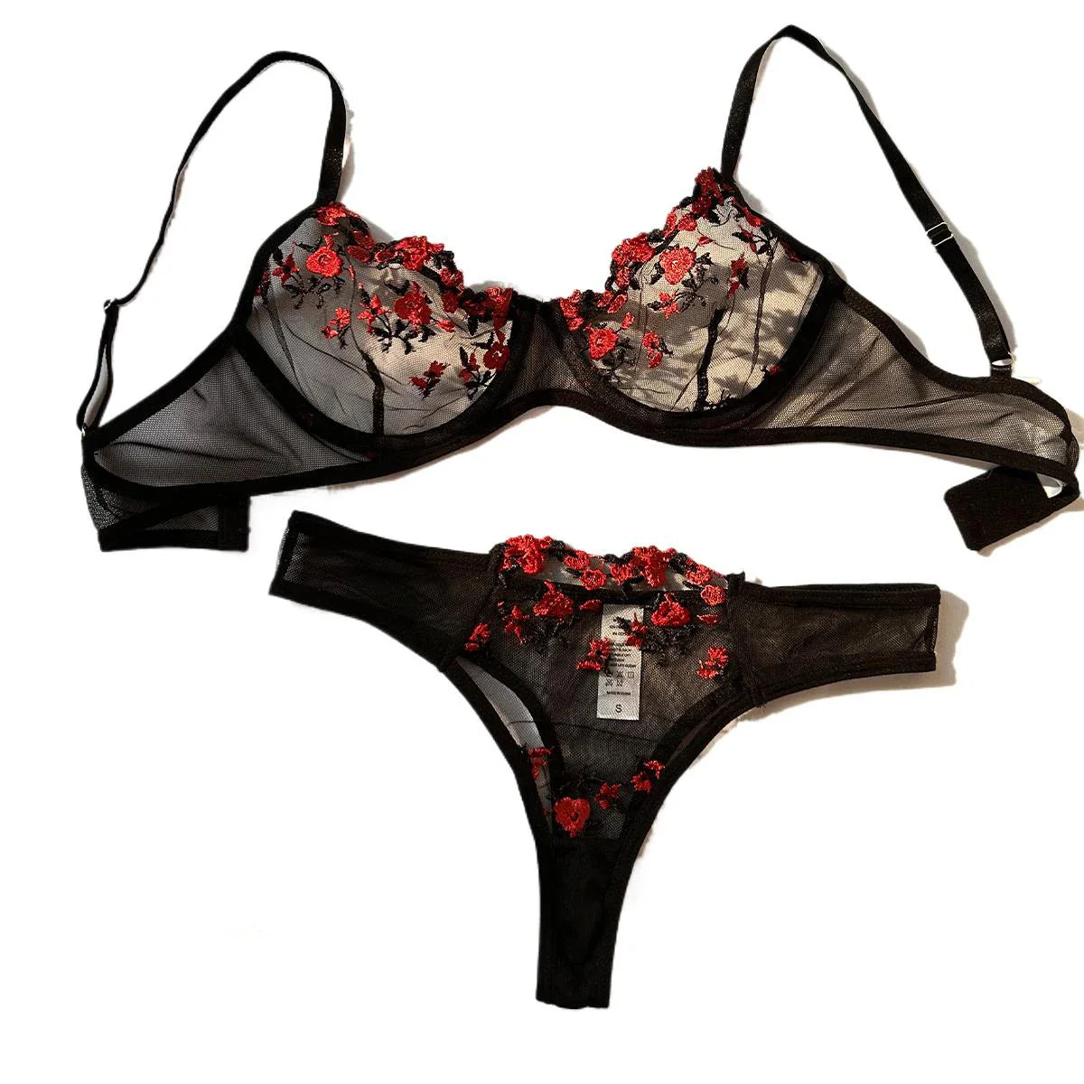 Lingerie Woman Lace 2-Pieces Underwear Embroidery Beautiful Bra And Panty Sets