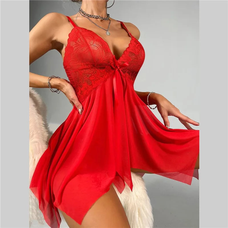 Lingerie Crotchless Sleepwear Pajamas Lace Dress Mujer Pornos Costumes Exotic Apparel Female Underwear Nightgown 2023
