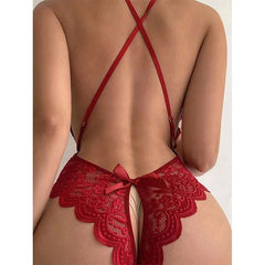 Lingerie Sleepwear Open Croth Bodysuit Teddy Transparent Lace Lingerie Deep V Open Bra Lenceria Porno Underwear Set