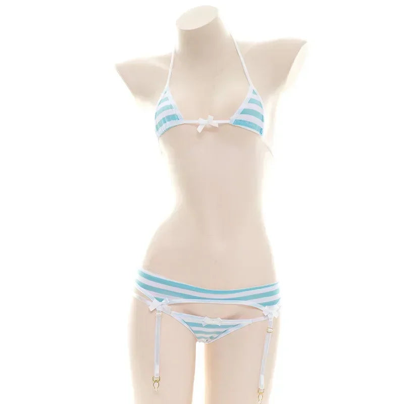 Lolita Kawaii Mini Bra Panties Set Triangle Micro Bikini Set Japanese Anime Bathing Suit Highcut Swimwear