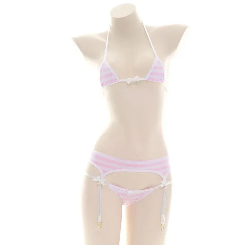 Lolita Kawaii Mini Bra Panties Set Triangle Micro Bikini Set Japanese Anime Bathing Suit Highcut Swimwear