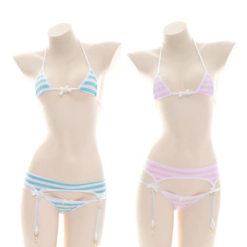 Lolita Kawaii Mini Bra Panties Set Triangle Micro Bikini Set Japanese Anime Bathing Suit Highcut Swimwear