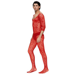 Men's Long Sleeve Bodysuit with Open Crotch No Need to Strip off Net Tights Sensual One-Piece Underwear