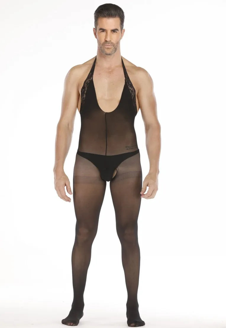 Men's One-Piece Lace See-Through Hanger Neck Invitation Uni
