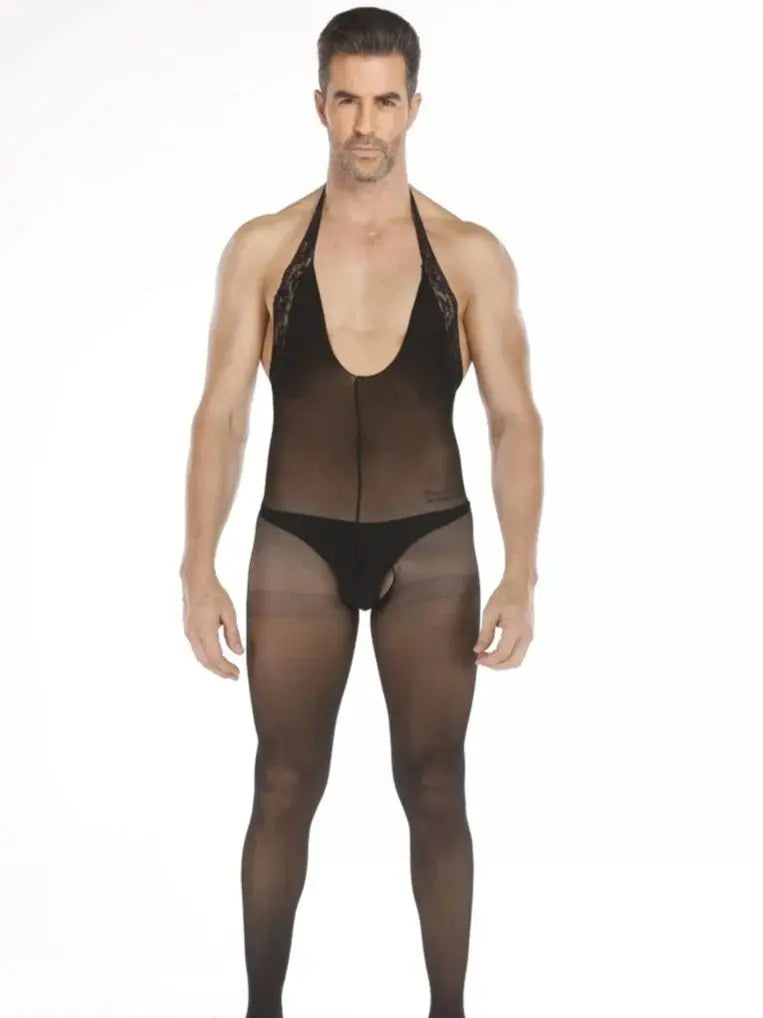 Men's One-Piece Lace See-Through Hanger Neck Invitation Uni