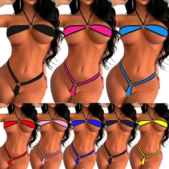 Mini Bikini Set Ladies' Erotic Underwear See-through Swimsuit Seductive Sleepwear Translucent Three-point Ebay Style