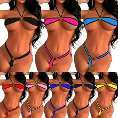 Mini Bikini Set Ladies' Erotic Underwear See-through Swimsuit Seductive Sleepwear Translucent Three-point Ebay Style