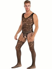 Muscle Men's Mesh Bodysuit Net Stockings Male Version See-through Sleepwear Erotic Net Clothing Men's Fashion Underwear