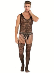 Muscle Men's Mesh Bodysuit Net Stockings Male Version See-through Sleepwear Erotic Net Clothing Men's Fashion Underwear