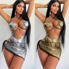 OL Light Mature Spicy Girl Lace Up Bodysuit with High Waist Wrap Hip Skirt