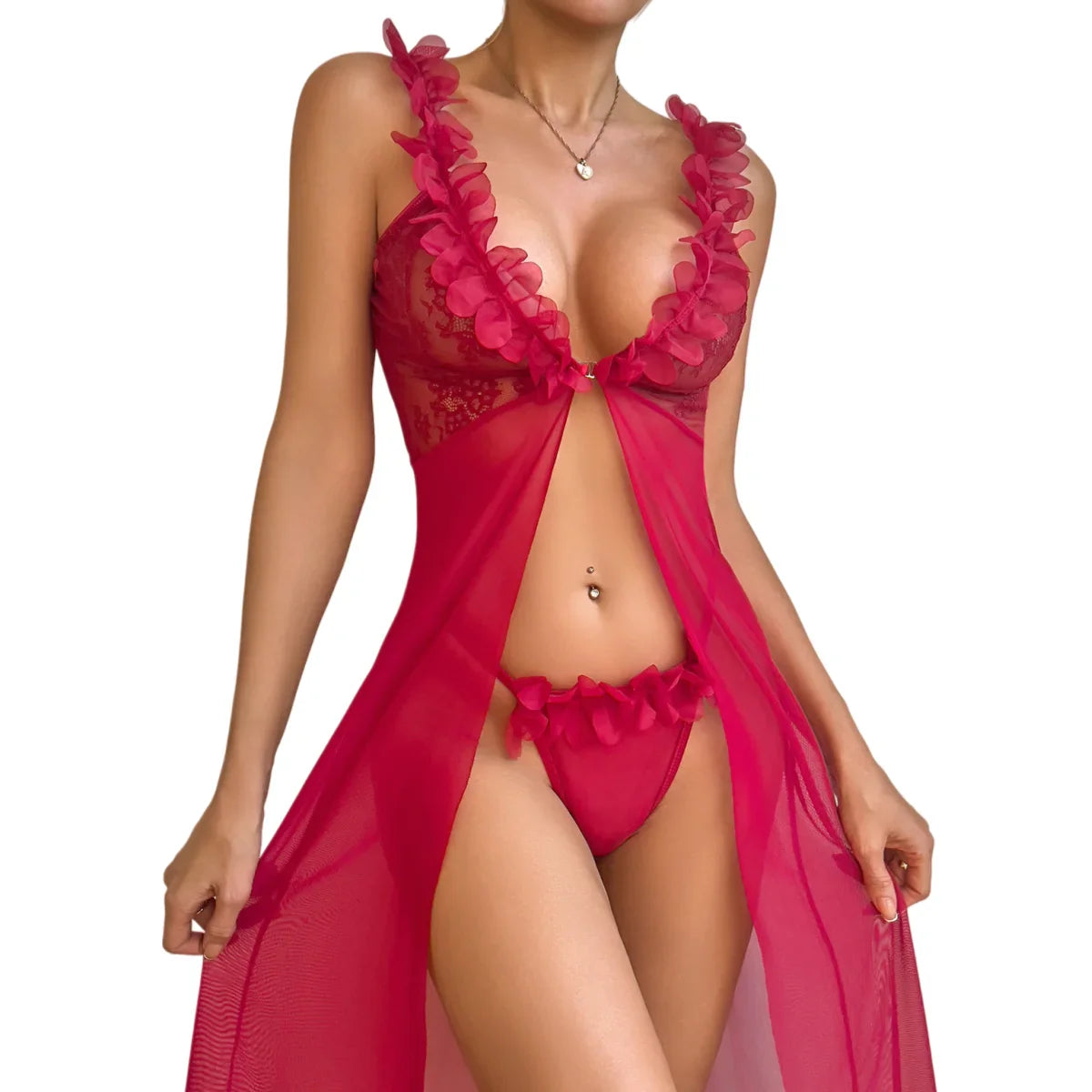 Red Lace Nightdress & Robe Set