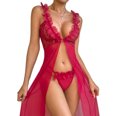 Red Lace Nightdress & Robe Set