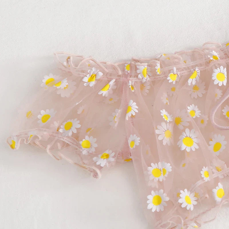 Summer Underwear Seductive Floral Dreamy Lingerie Off-Shoulder Seduce Bralette Tops Panties Transparent Erotic Set