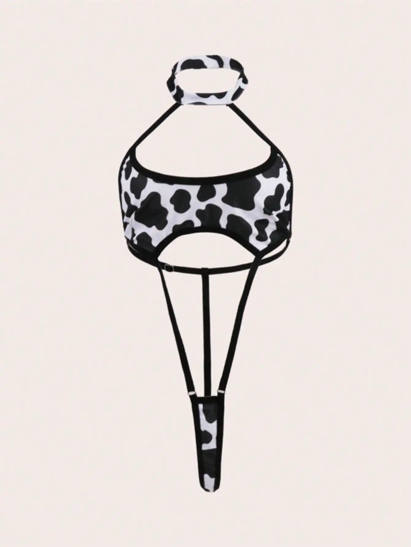 Three-Point Leather Cow Bikini Halter Print One-Piece Underwear