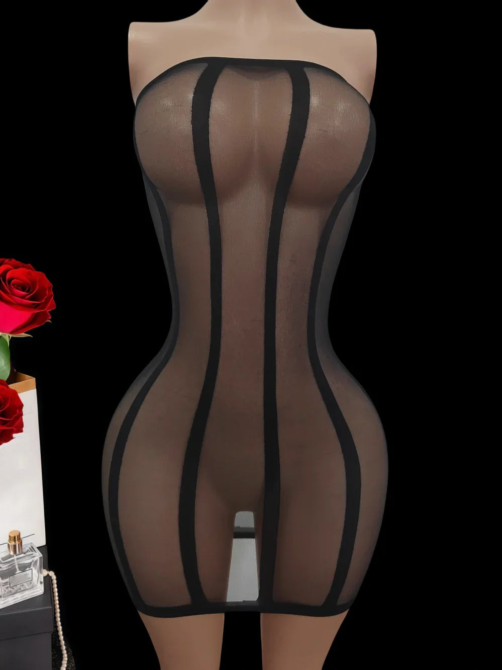 Transparent Ultra-Thin Nightclub Strapless Bodycon Dress Tempting Backless Sleepwear