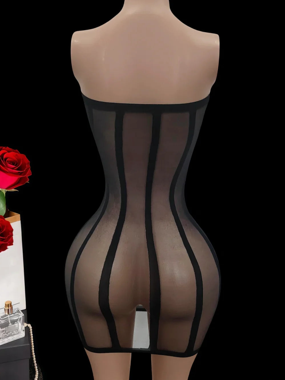 Transparent Ultra-Thin Nightclub Strapless Bodycon Dress Tempting Backless Sleepwear