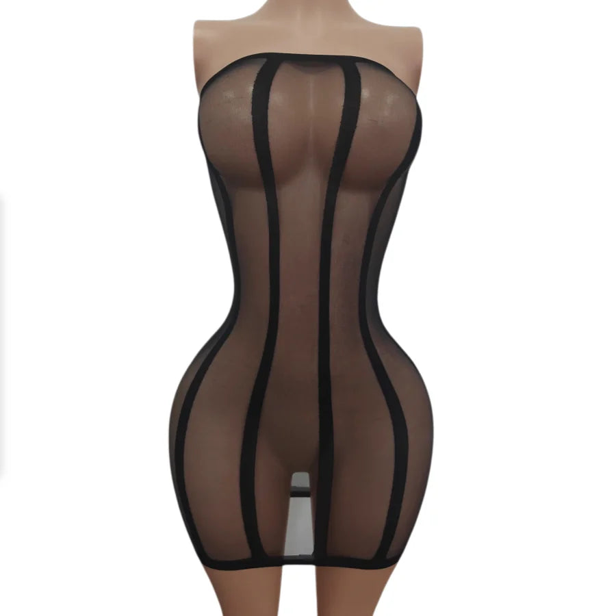 Transparent Ultra-Thin Nightclub Strapless Bodycon Dress Tempting Backless Sleepwear