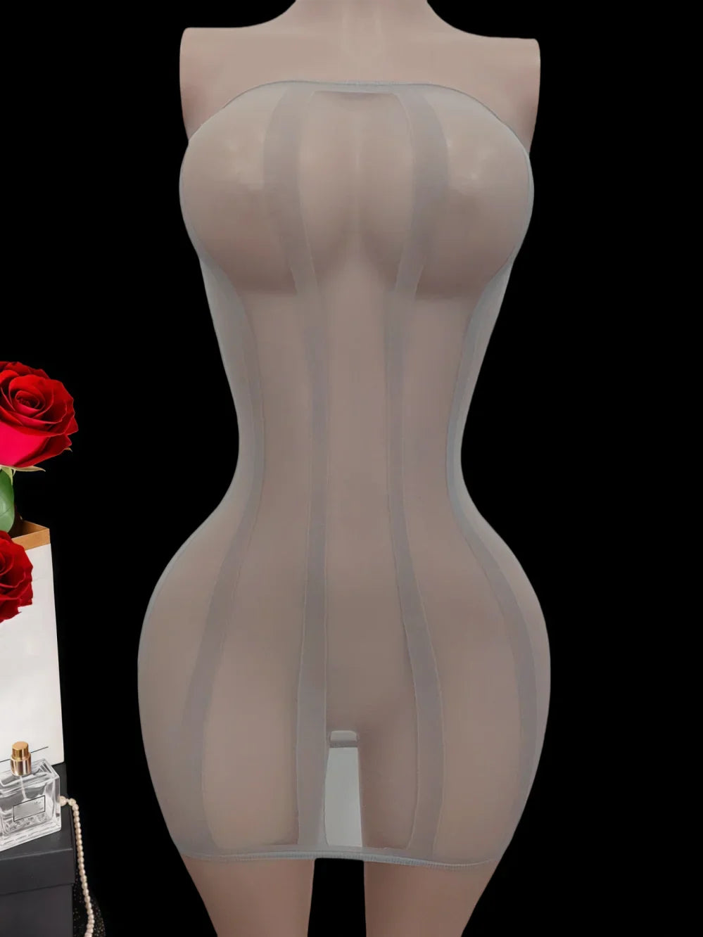 Transparent Ultra-Thin Nightclub Strapless Bodycon Dress Tempting Backless Sleepwear