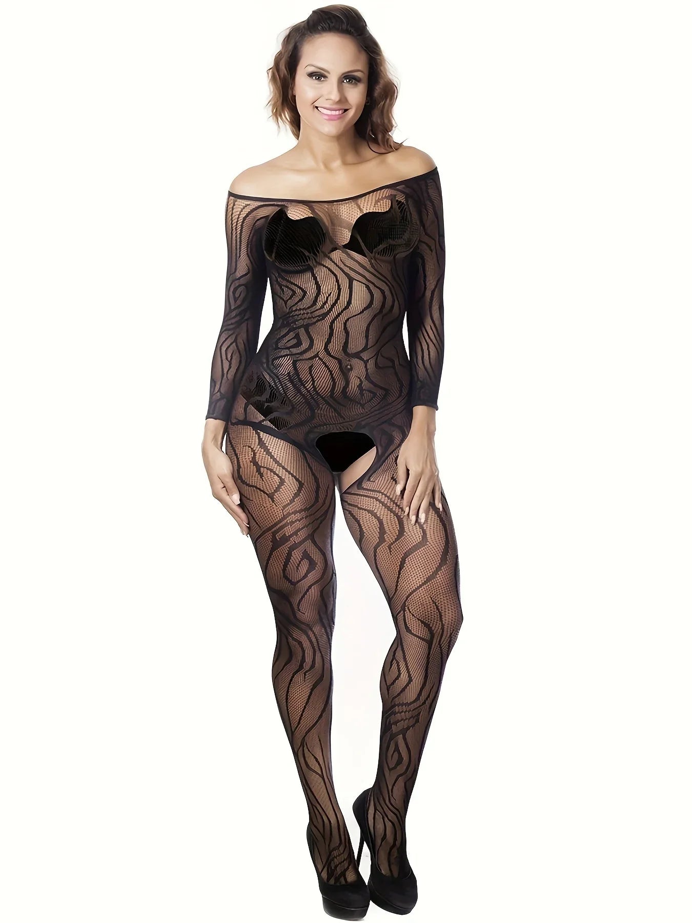 Zebra Print Erotic Onesie Nightgown Tempting Shoulder Bared See-through No-unix Crotch Design Adult Costume Underwear