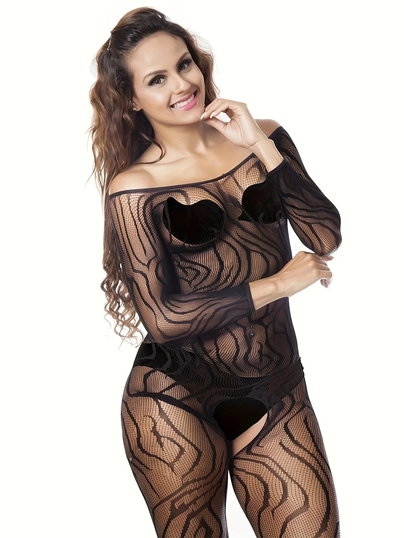 Zebra Print Erotic Onesie Nightgown Tempting Shoulder Bared See-through No-unix Crotch Design Adult Costume Underwear