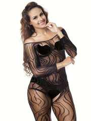 Zebra Print Erotic Onesie Nightgown Tempting Shoulder Bared See-through No-unix Crotch Design Adult Costume Underwear