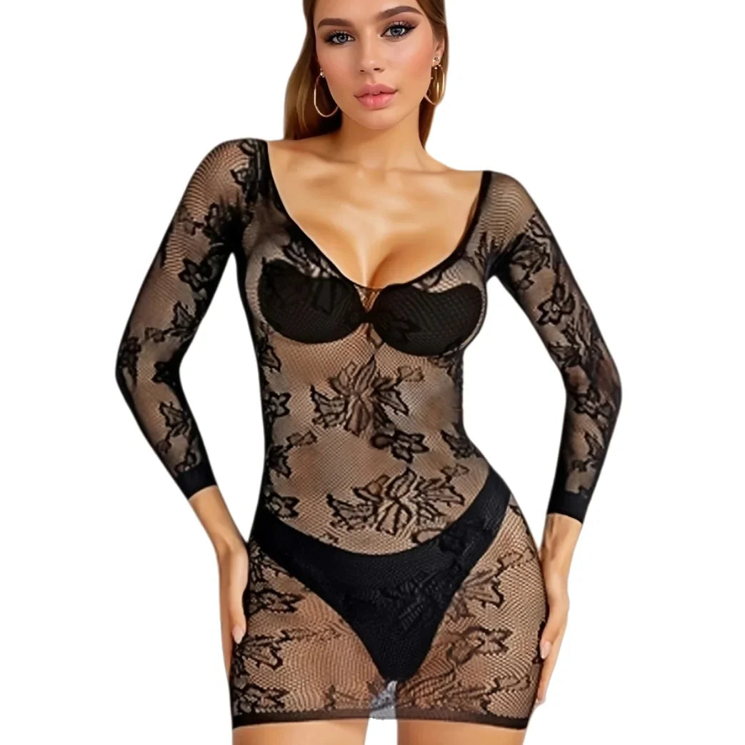 lingerie erotic dresses black mesh sleepwear Elastic tight fitting costumes nightgown intimates mesh underwear