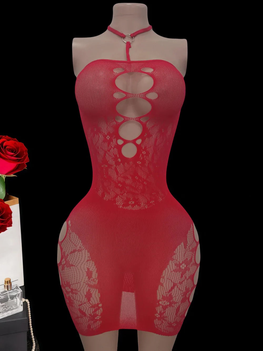 lingerie erotic dresses red mesh Elastic tight fitting underwear sleepwear nightgown