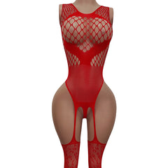 lingerie red teddy mesh hollow bodystockings underwear Elastic tight fitting intimate sleepwear bodysuit