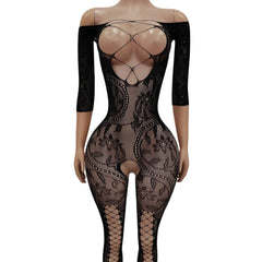 lingerie black hollow open crotch teddy bodystockings erotic bodysuit intimate underwear