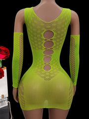 lingerie erotic dresses and gloves sets green mesh hollow underwear nightgown sleepwear costumes