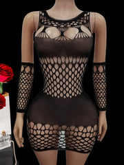 lingerie erotic dresses and gloves sets underwear black mesh hollow sleepwear nightgown hot