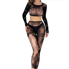 lingerie top and tight sets black mesh hollow underwear Elastic tight fitting erotic costues nightgown