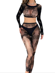 lingerie top and tight sets black mesh hollow underwear Elastic tight fitting erotic costues nightgown