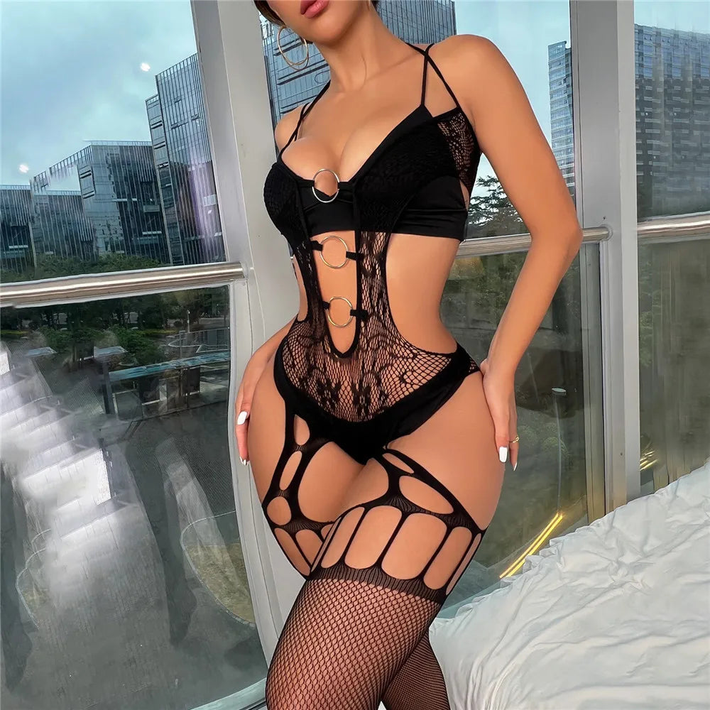 lingerie one piece bodystockings open crotch underwear costumes nightgown mesh hollow intimate tights