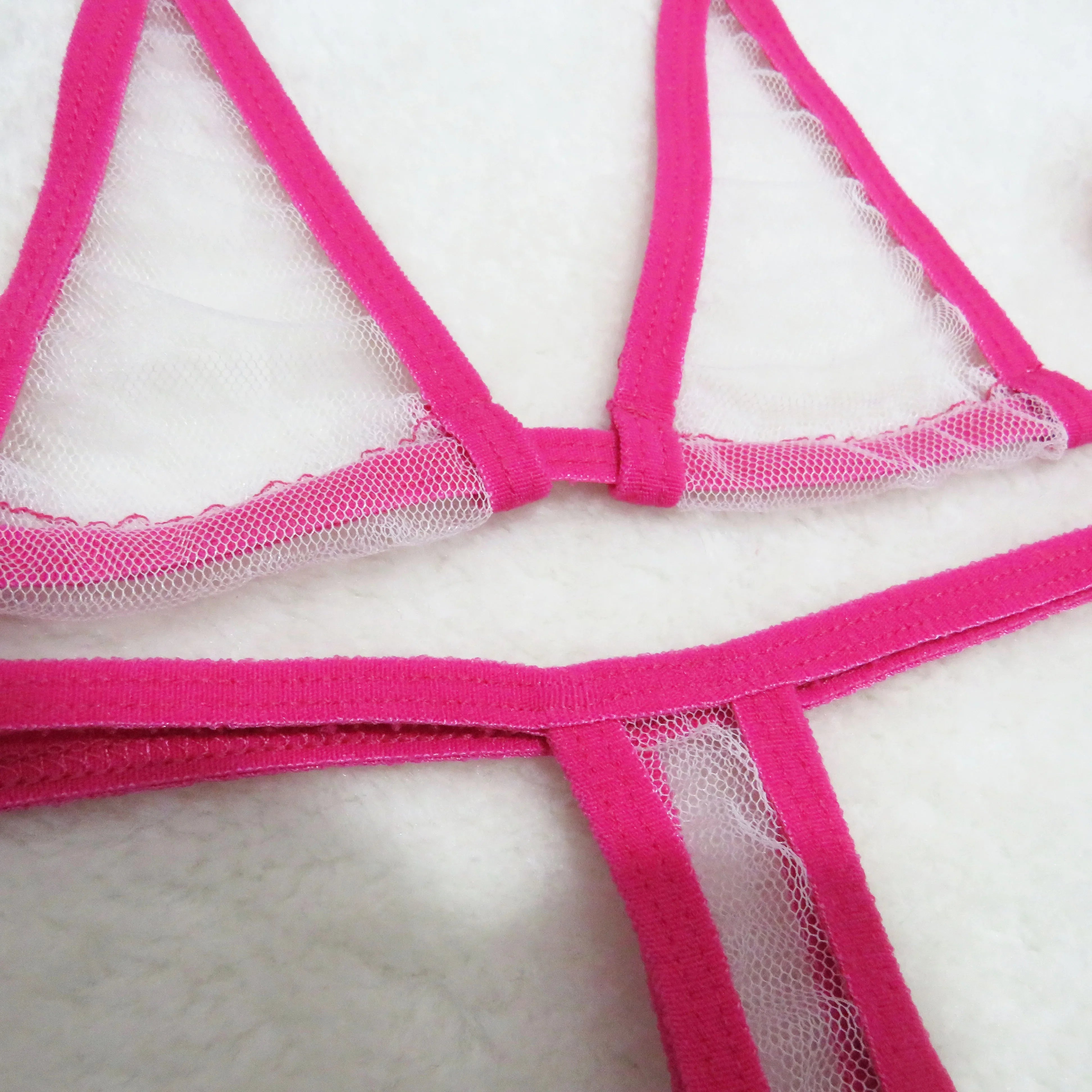 lingerie three-piece bikini thongs low-rise thong ultra-thin panties mesh T-back tie lingerie