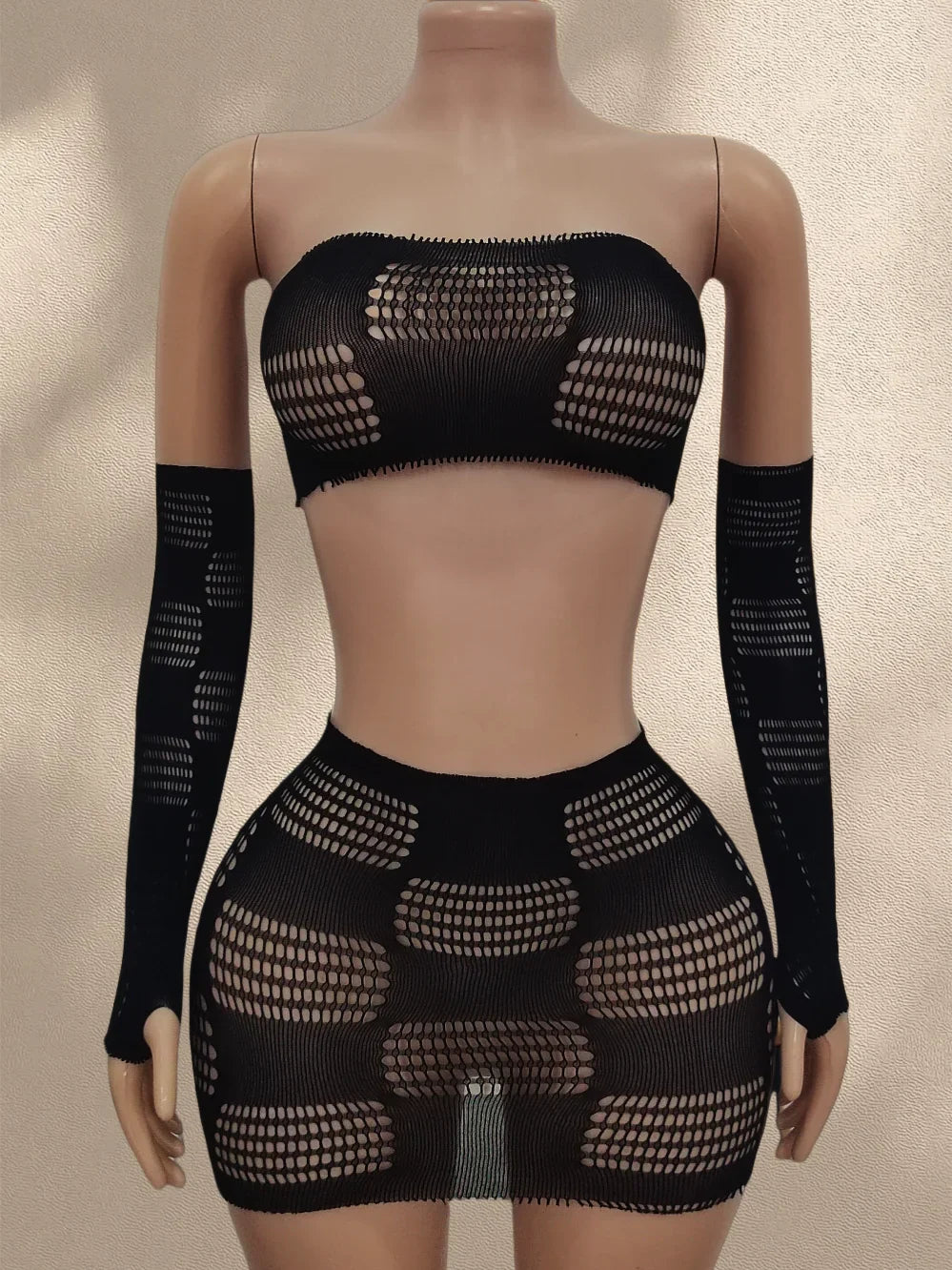 lingerie underwear erotic costumes mesh hollow sleepwear top skirt and gloves sets intimates