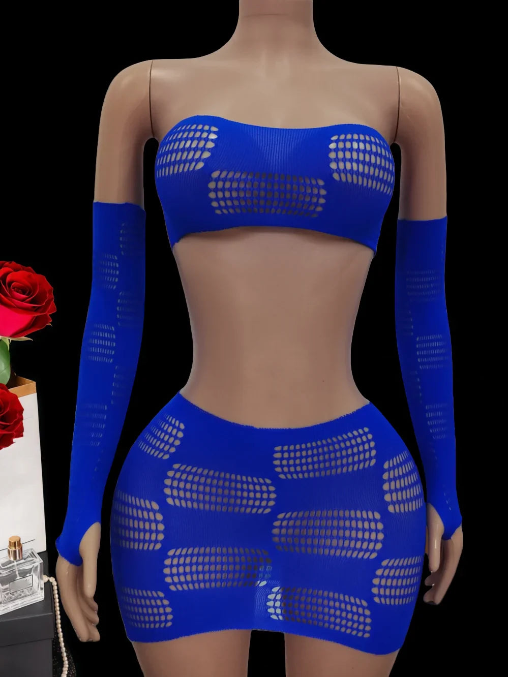lingerie underwear erotic costumes mesh hollow sleepwear top skirt and gloves sets intimates
