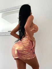 wind fashion dress bare backpack hip slim nightclub essential hanging neck dress pleated bag hip skirt