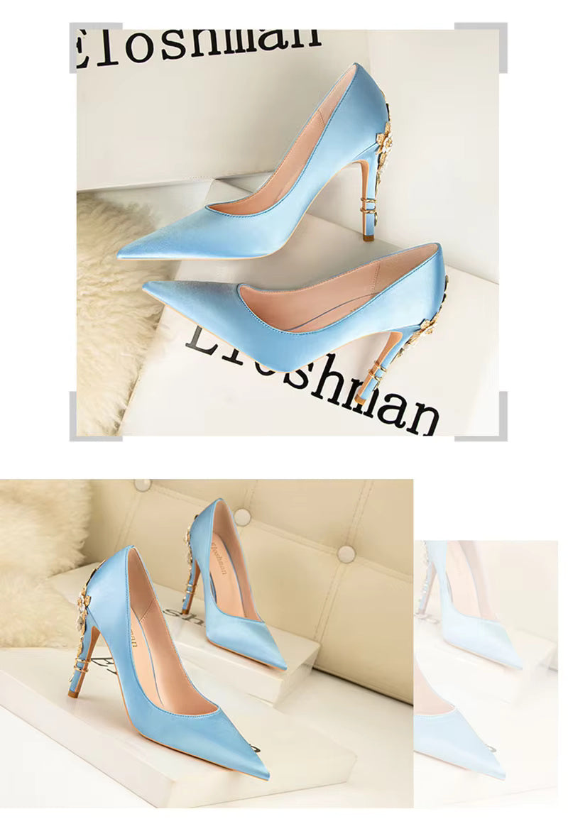 Elegant Silk Design Luxury Flower Pattern Stiletto Heeled
