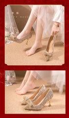 Luxury Buckle Decorative Banquet  Rhinestone High Heels Wedding Shoes