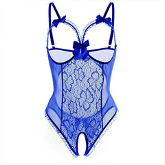 Sheer 1-Piece With Open Cups & Open Crotch Erotic Sensual Lingerie Seductive Lace Bodysuit