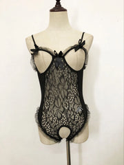 Sheer 1-Piece With Open Cups & Open Crotch Erotic Sensual Lingerie Seductive Lace Bodysuit