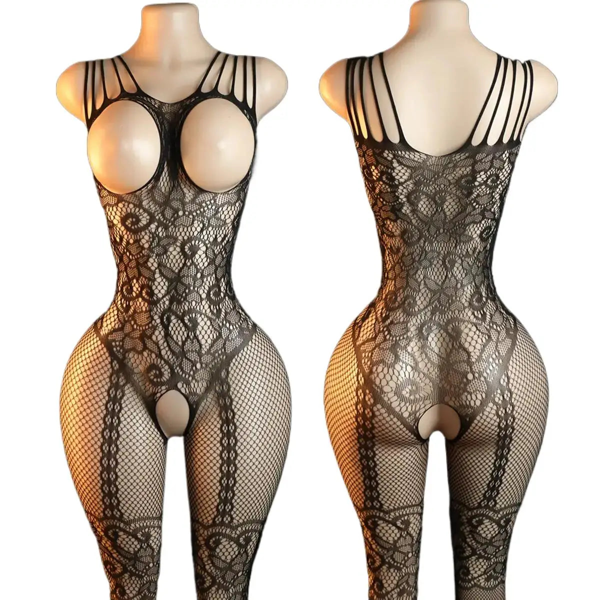 Sheer Floral Jacquard Fishnet Bodysuit - High Stretch